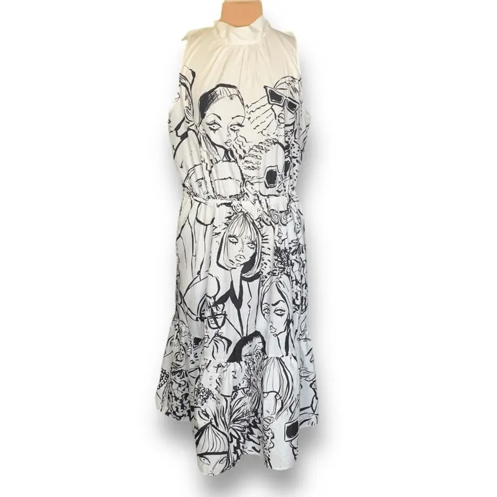 The Kit Jia Dress JLR Sketchbook White Ruffled Maxi Cutout Bow Detail Back Faces
